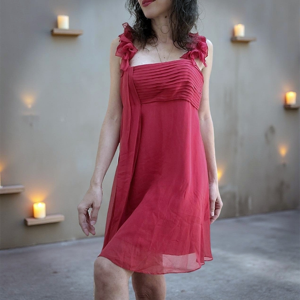 BCBG Maxazria 100% Silk Crimson Red Dress - Picture 7 of 15